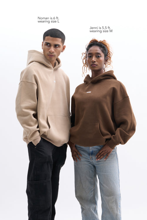 Mitti Essential Hoodie styled on model, relaxed street look